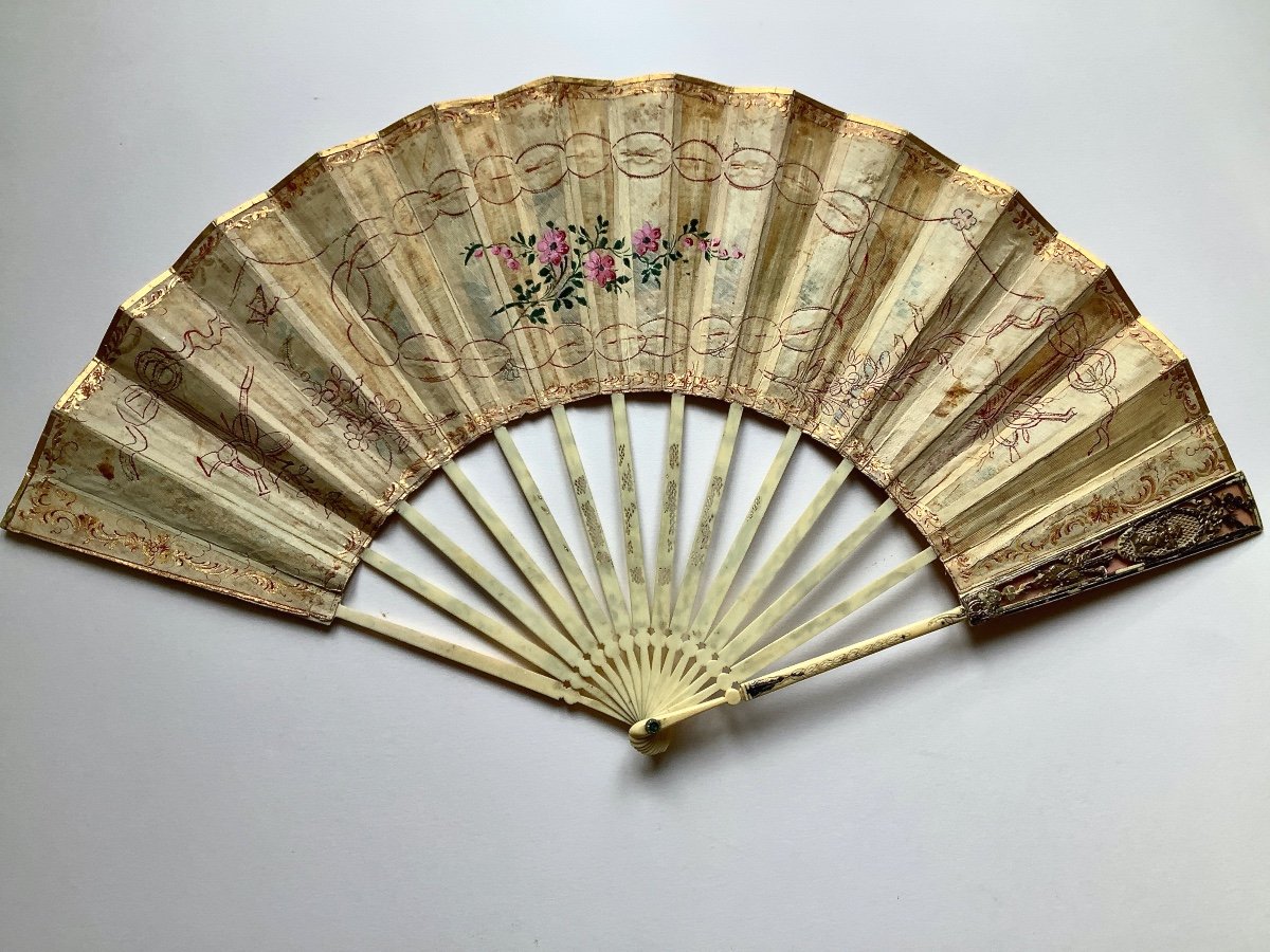 Painted Silk Fan, 18th Century-photo-4