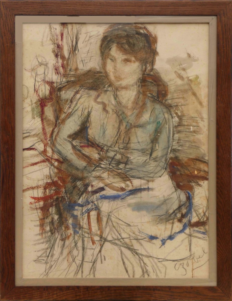 Béla Czobel - "Femme assise les bras croisés" vers 1930 -  Expressionnisme  - Avant-garde Hongrois