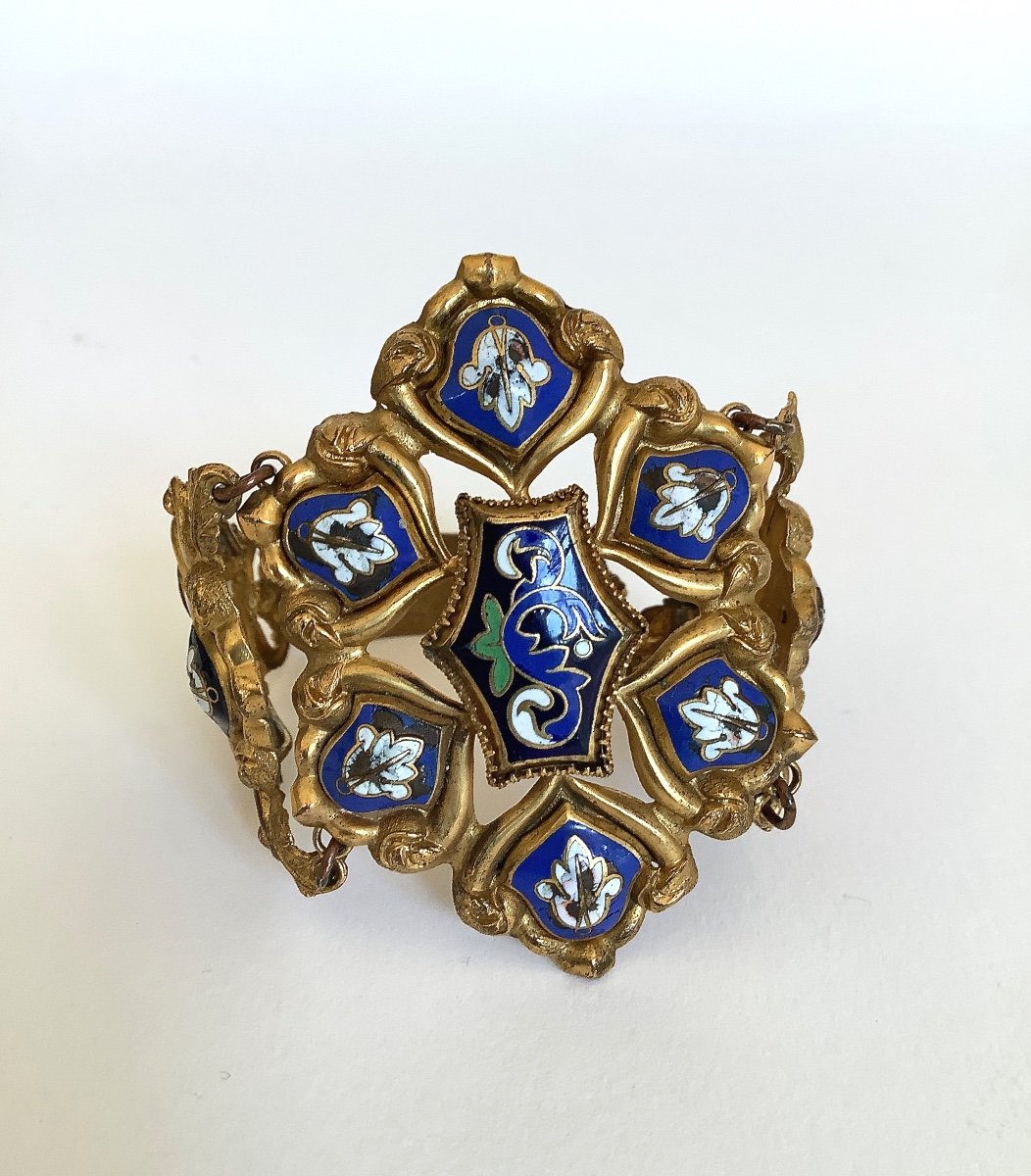 Bracelet d'époque Romantique, émail Sur Pomponne-photo-1