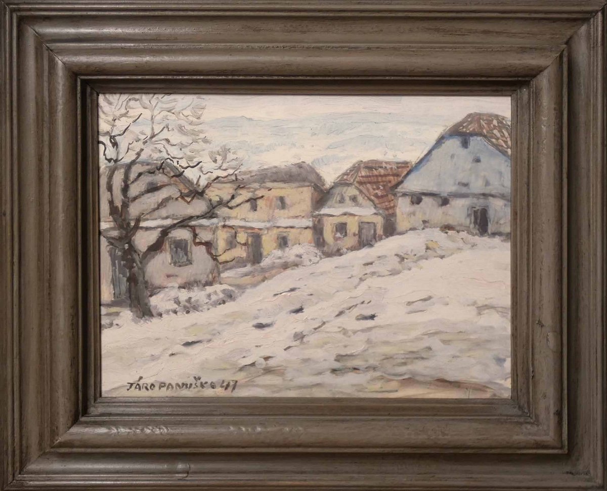 Jaroslav Panùska, Painting «  The Village, 1947" - Czech School - Naturalism  -photo-1