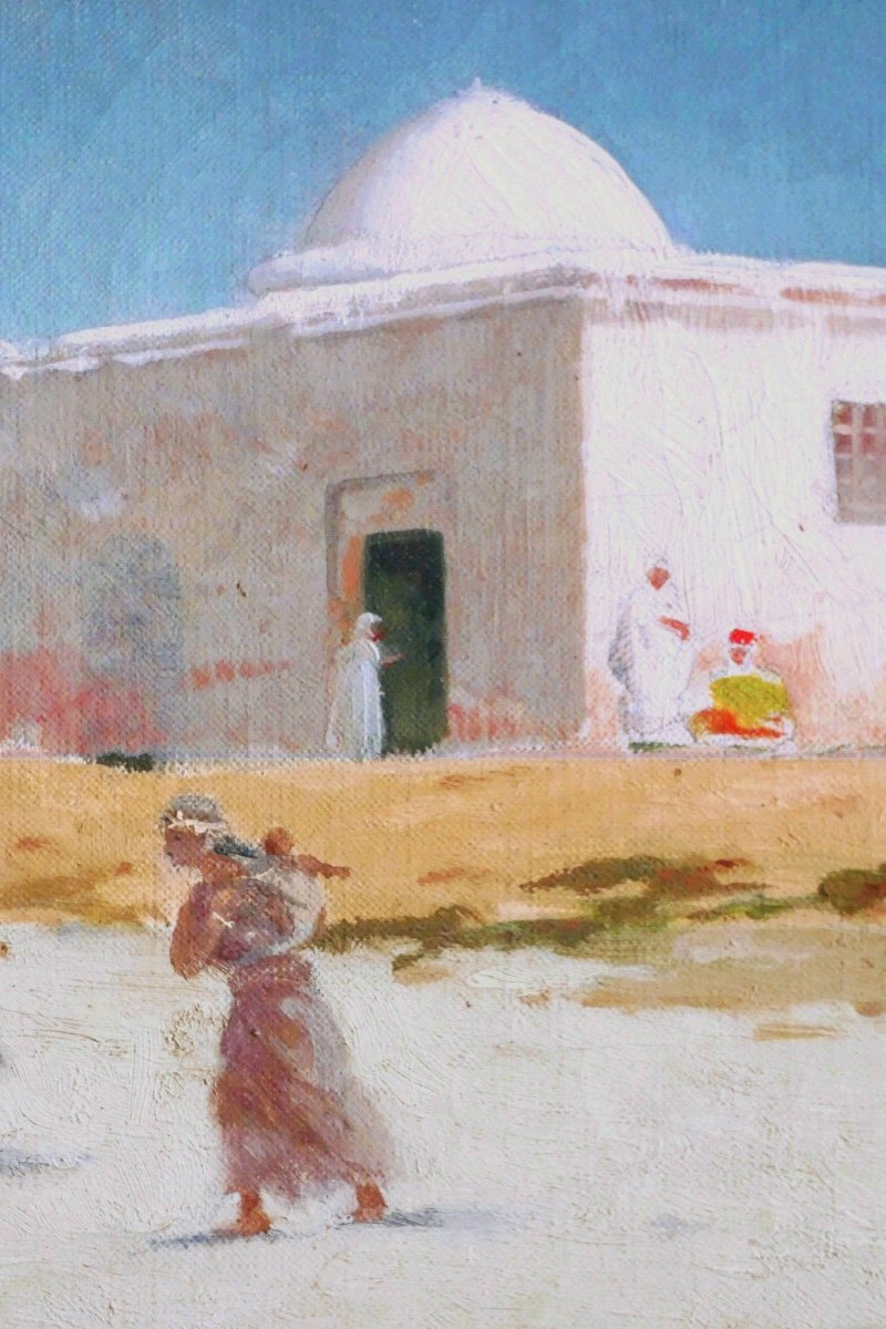 Scène de vie autour d'un marabout,  fin XIXème - Jules Monge - peintre de guerre, orientaliste-photo-4