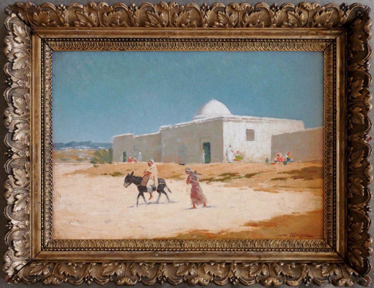 Scène de vie autour d'un marabout,  fin XIXème - Jules Monge - peintre de guerre, orientaliste-photo-2