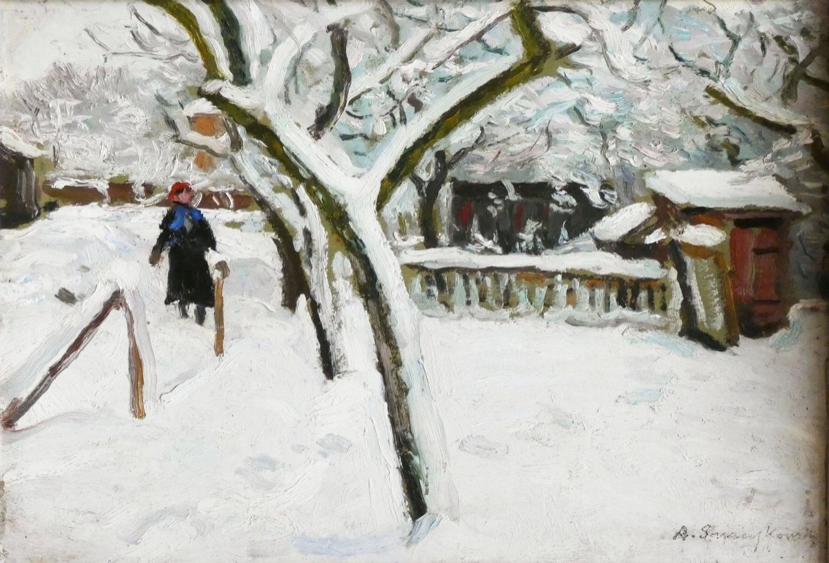 Alfred Swieykowski - Walk In The Snow - 1929  - Post-impressionnism