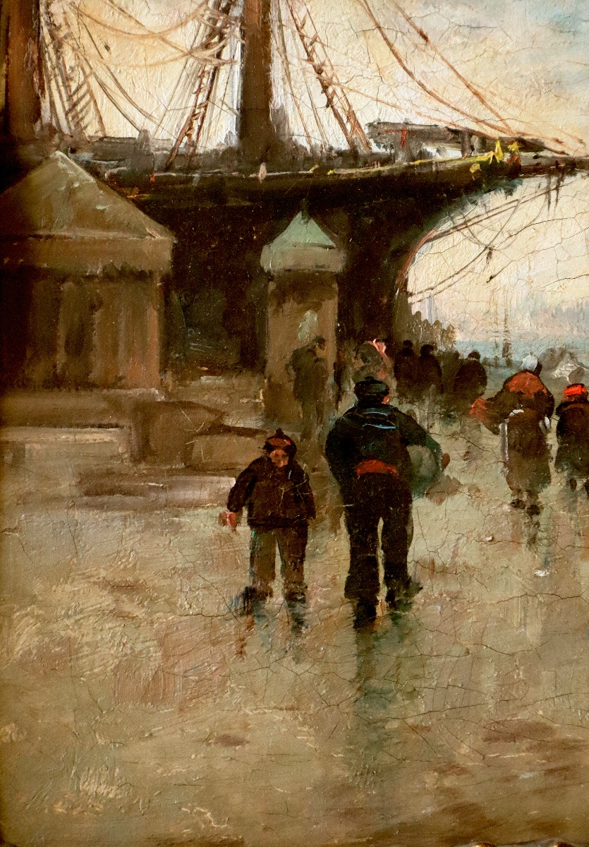 Tableau par Gustave Madelain " Sur Les Quais" - Post-impressionnisme       -photo-2