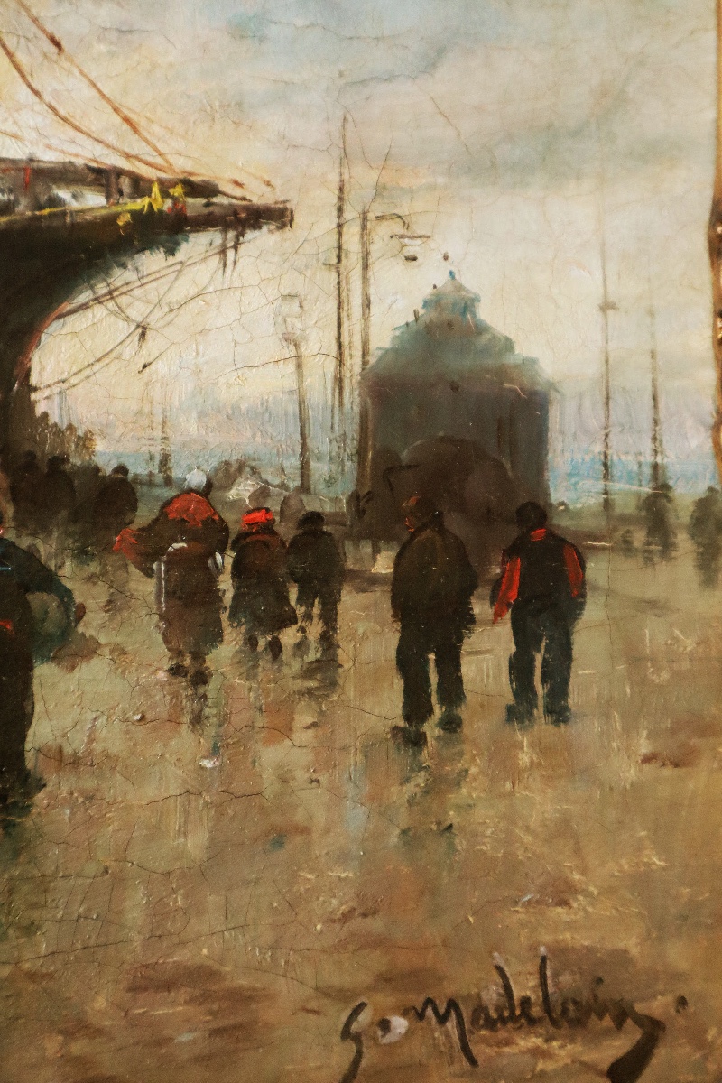 Tableau par Gustave Madelain " Sur Les Quais" - Post-impressionnisme       -photo-4