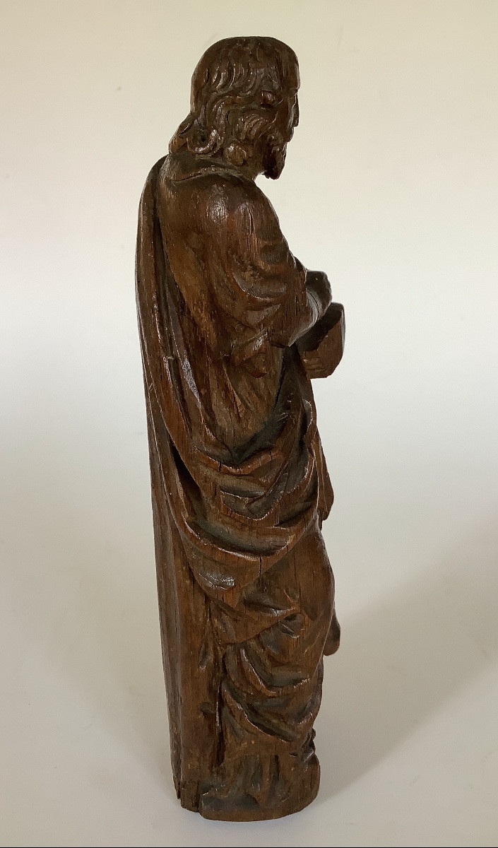 Saint Luke. Carved Wood Monoxyl 17th Century-photo-3
