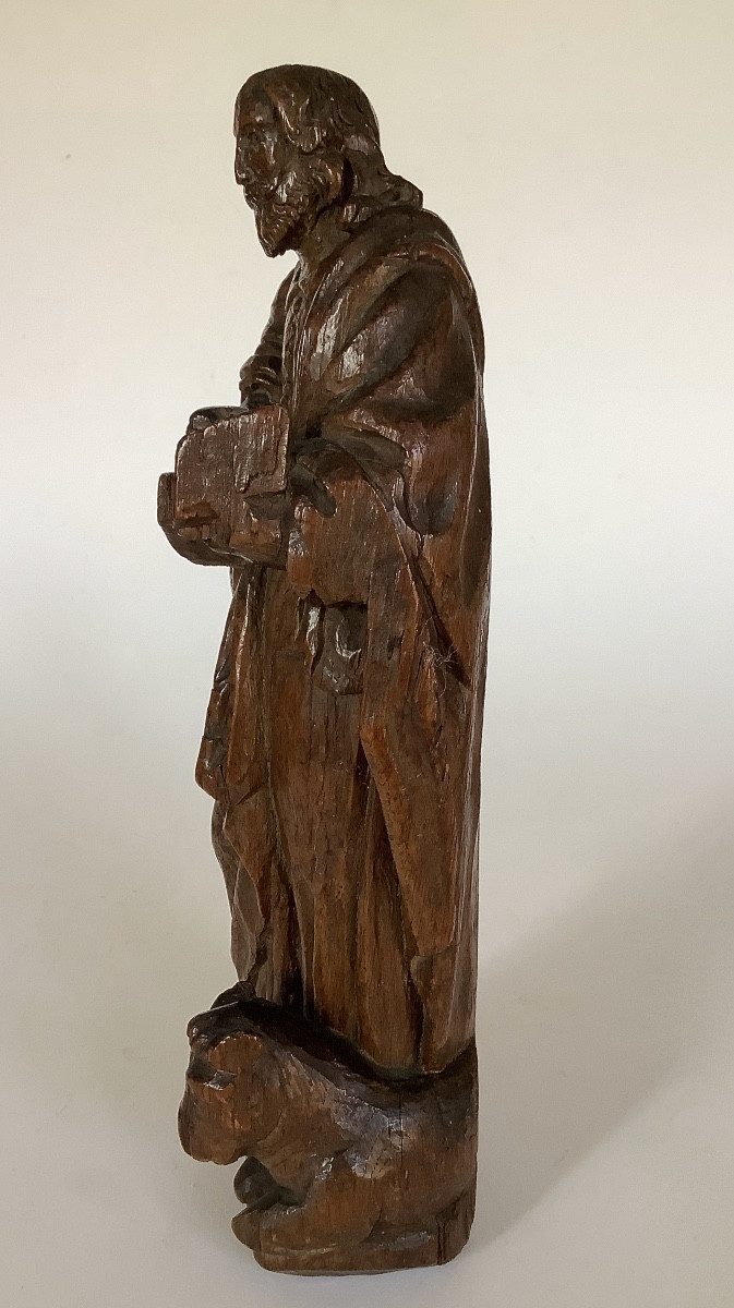 Saint Luke. Carved Wood Monoxyl 17th Century-photo-1
