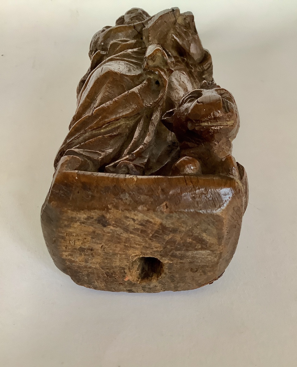 Saint Luke. Carved Wood Monoxyl 17th Century-photo-2