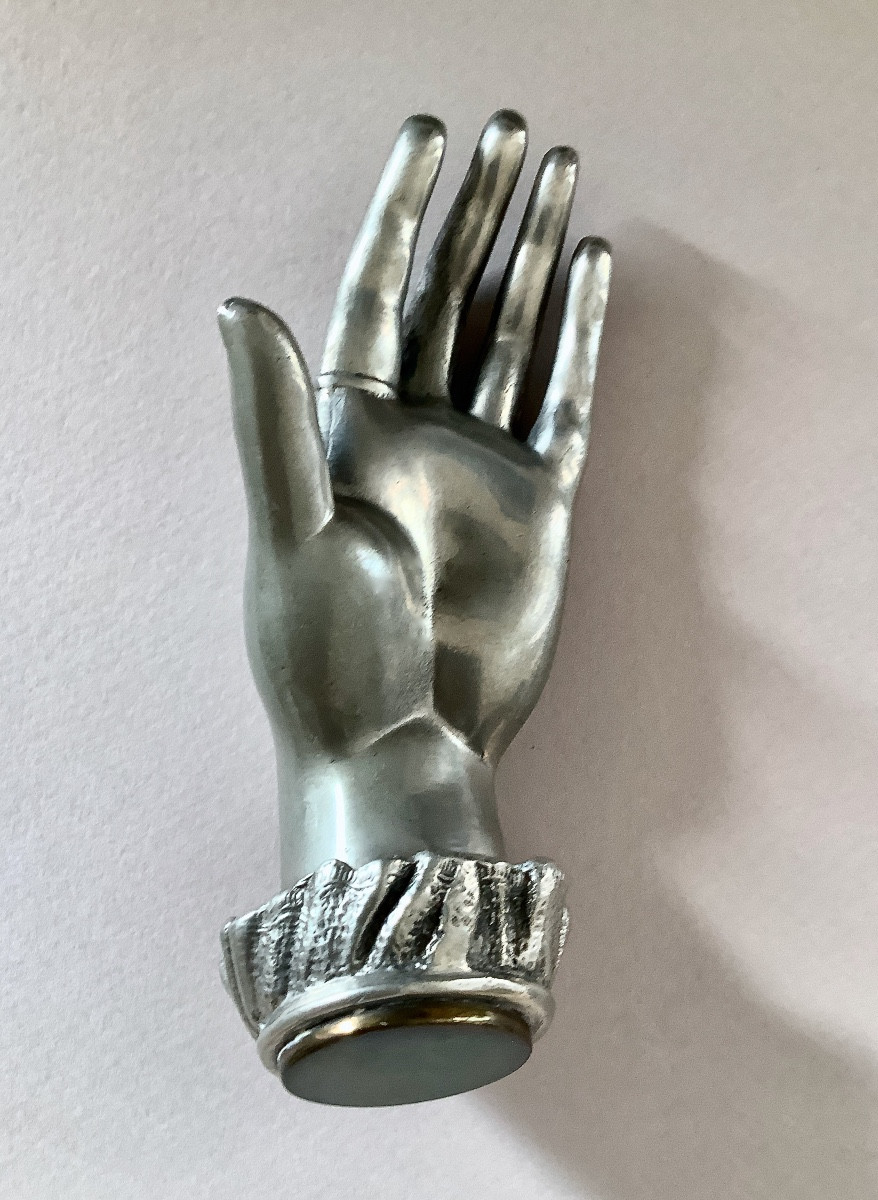 Silver-plated Bronze Hand. Early 20th Century Paperweight.-photo-3