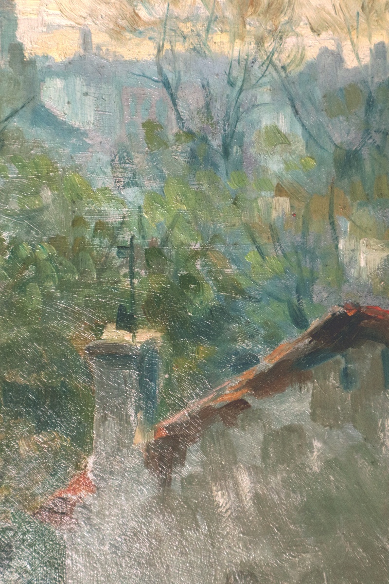 " Vue sur les toits "  Paysage Post-impressionniste, fin XIXème ou début XXème -photo-3