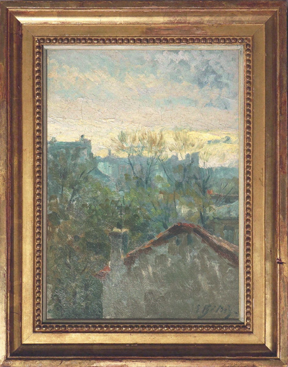 " Vue sur les toits "  Paysage Post-impressionniste, fin XIXème ou début XXème