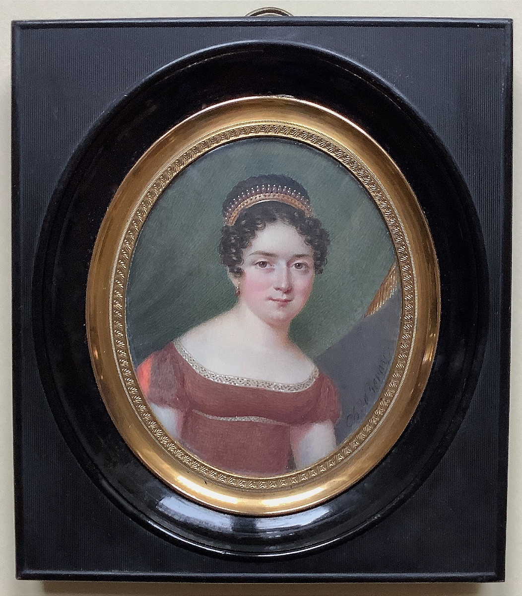 "young Woman With A Tiara" Miniature Portrait By Charles Berny d'Ouville