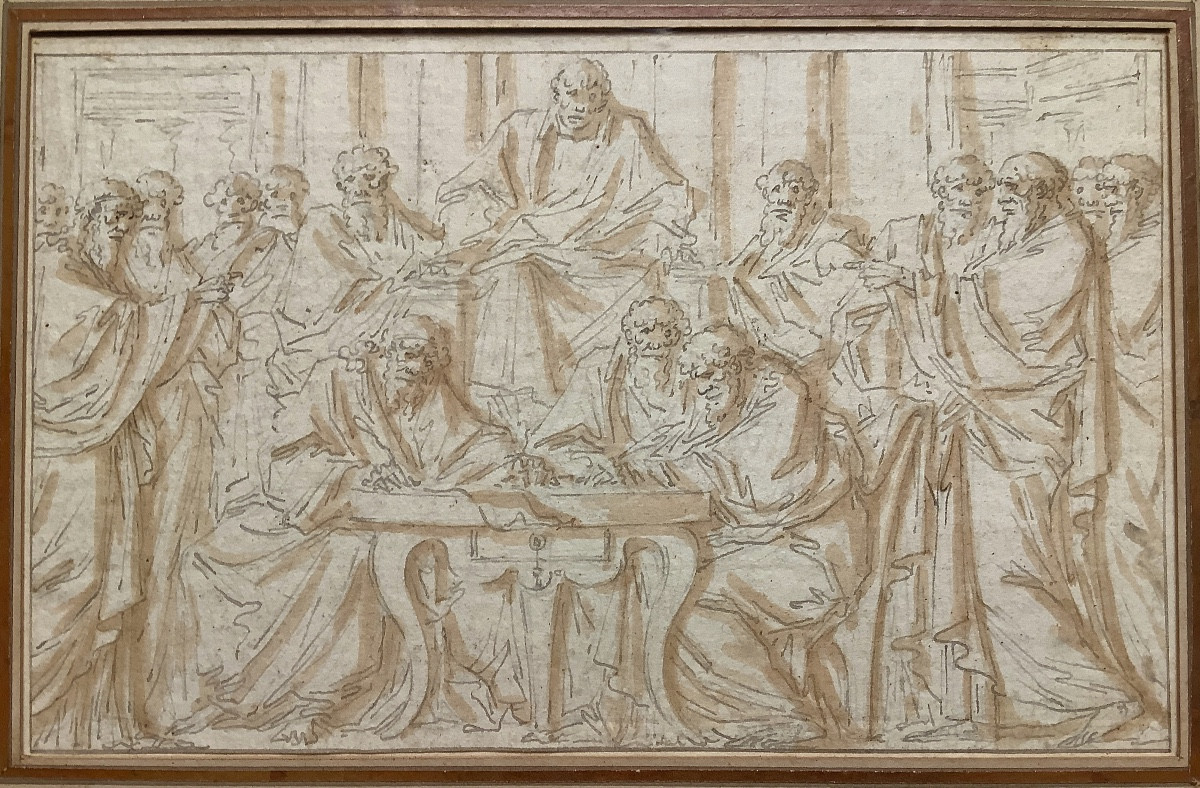Philibert Benoit Delarue "Assemblée d'hommes en toge"  Dessin et sepia . XVIIIe-photo-2