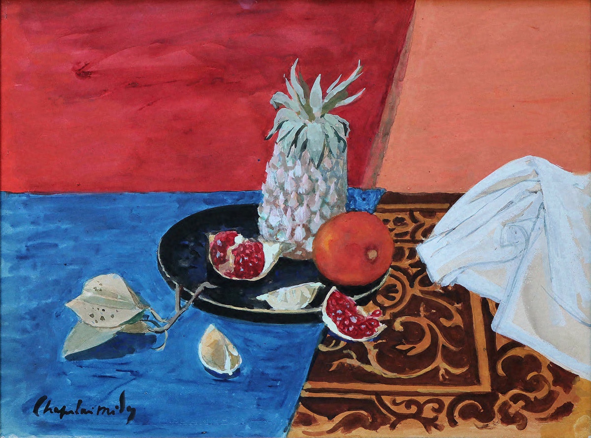 Chapelain-Midy " Nature morte à l'ananas et grenade", Ecole Française - Réalité Poétique-photo-1