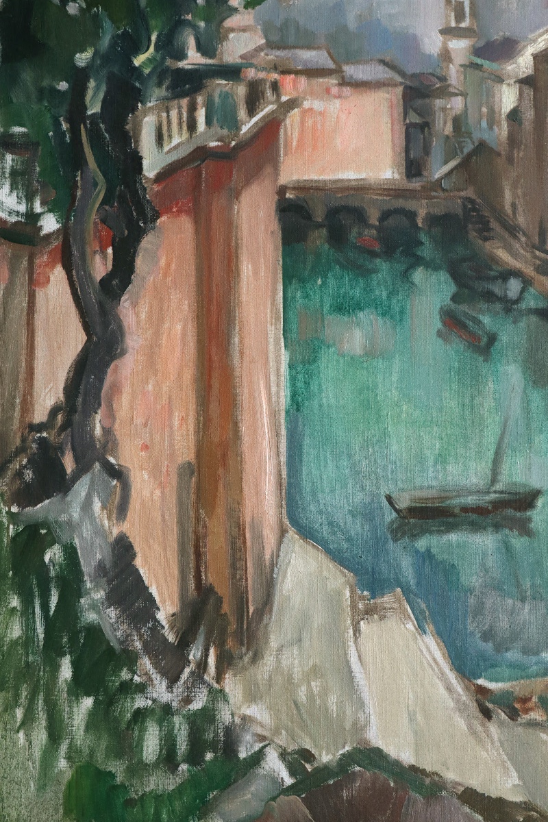 "Vue sur un Port" circa 1930 - Mouvance "Art-Déco"-photo-2