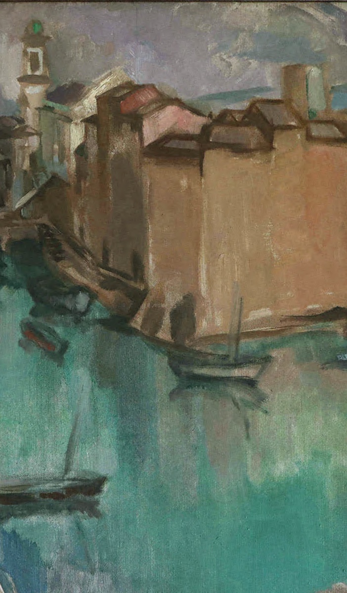 "Vue sur un Port" circa 1930 - Mouvance "Art-Déco"-photo-3