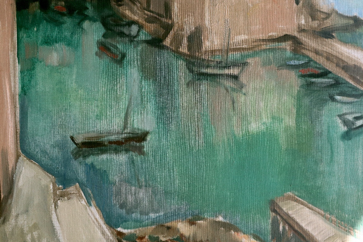"Vue sur un Port" circa 1930 - Mouvance "Art-Déco"-photo-4