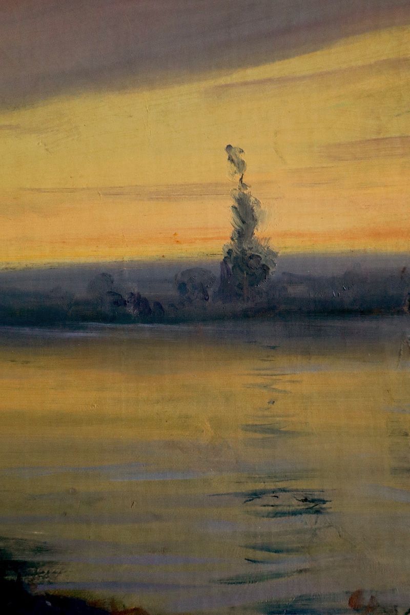 Léon Giran-Max " Coucher de soleil sur l'Oise " fin XIXème - Impressionnisme - Synthétisme-photo-4