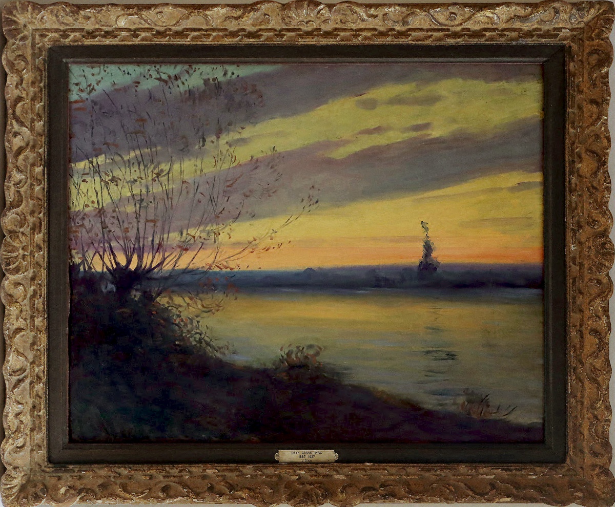 Léon Giran-Max " Coucher de soleil sur l'Oise " fin XIXème - Impressionnisme - Synthétisme-photo-1