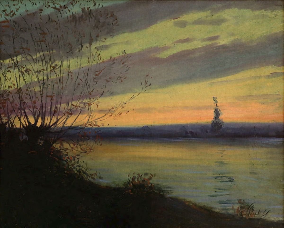 Léon Giran-Max " Coucher de soleil sur l'Oise " fin XIXème - Impressionnisme - Synthétisme