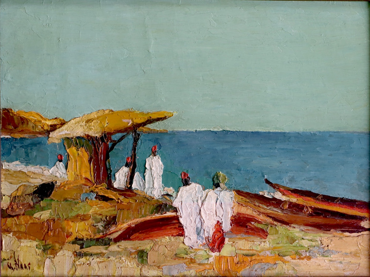 "Sénégal, plage animée" - Charles Naas - vers 1950 - Africanisme