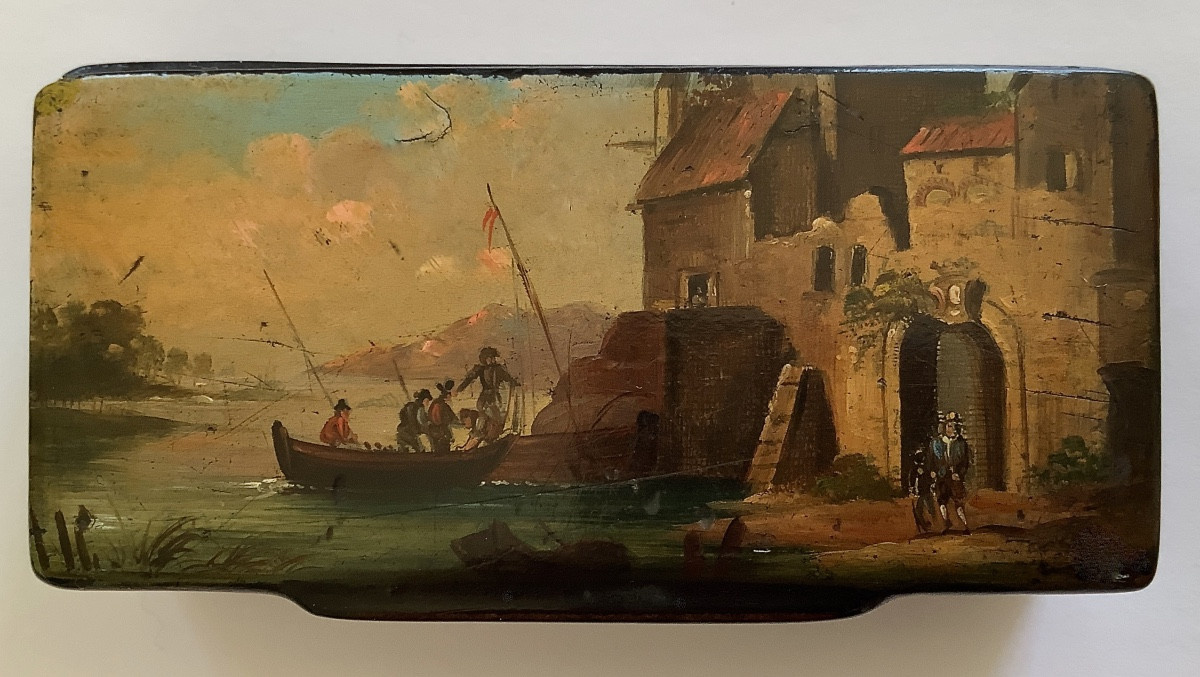 Tabatière peinte d'un paysage napolitain animé