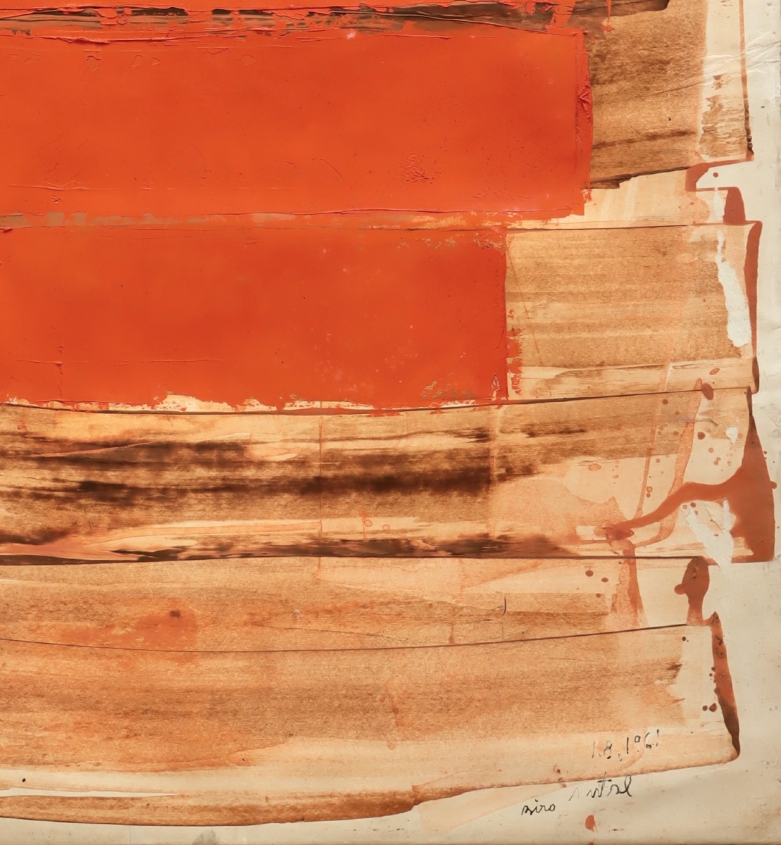 Antal Biro "Composition en Orange" 1961 - Hongrois- Ecole de Paris -photo-1