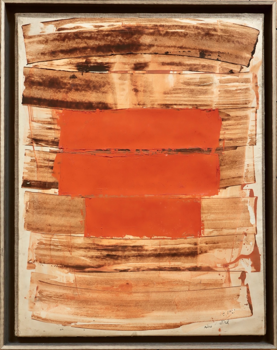 Antal Biro "Composition en Orange" 1961 - Hongrois- Ecole de Paris -photo-2