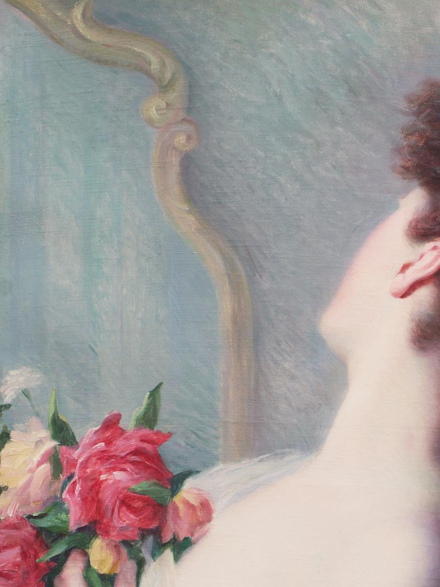 Gustave Lemaître «  Young Lady With Roses » Painting-photo-3