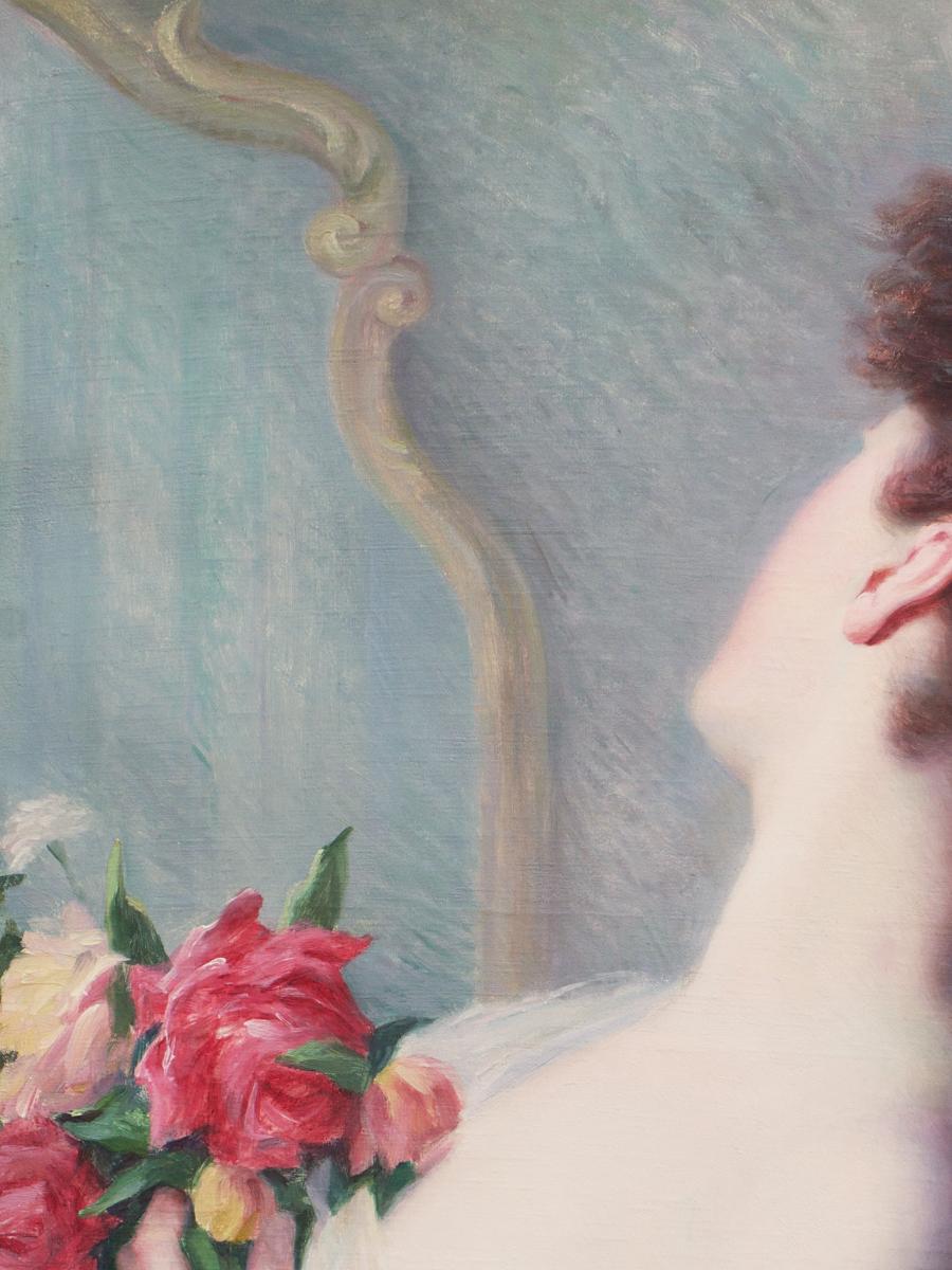 Gustave Lemaître  «Jeune Femme aux roses »-photo-3