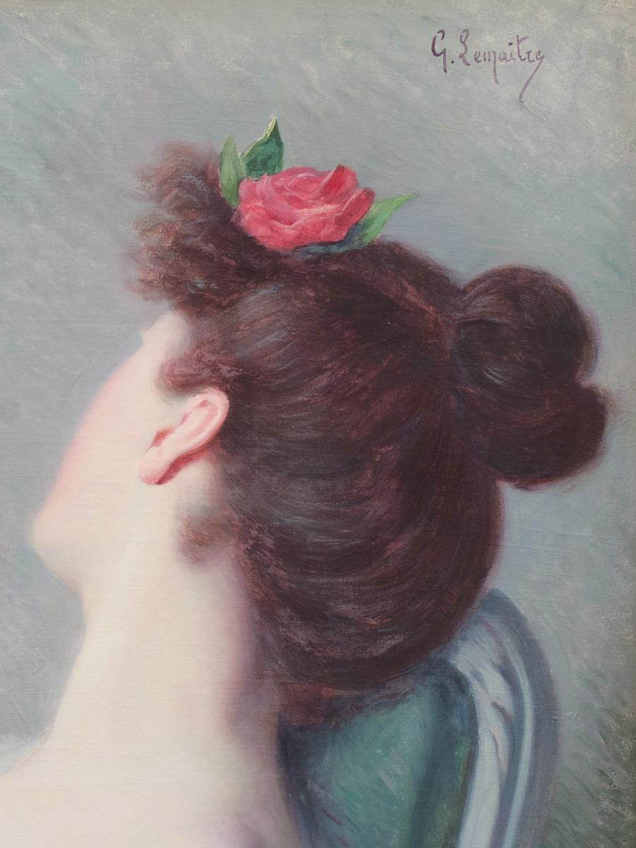 Gustave Lemaître «  Young Lady With Roses » Painting-photo-4