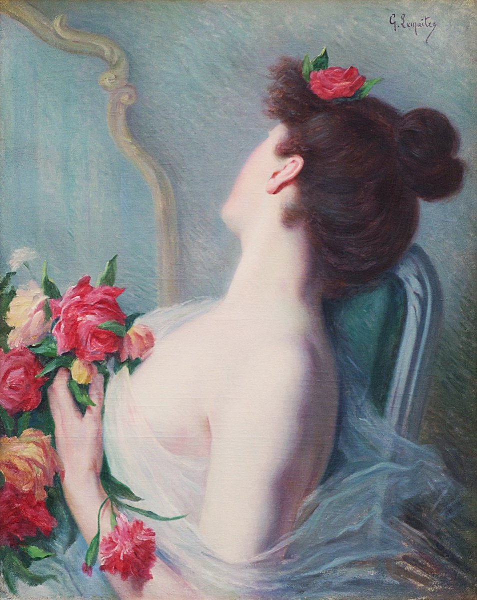 Gustave Lemaître  «Jeune Femme aux roses »-photo-2