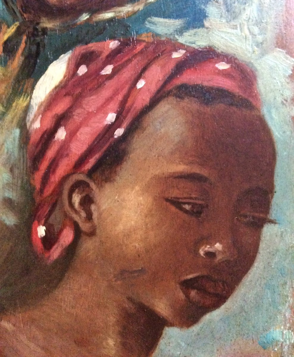 Visages d'Enfants Peints Sur Palette Par J. Doris. Ecole Orientaliste Du XIXe.-photo-2