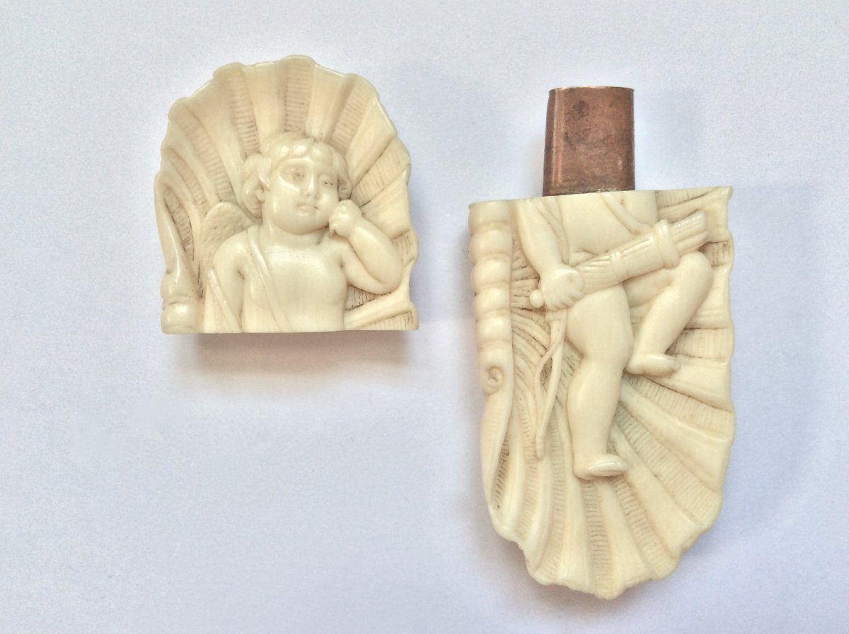 Pin Box. Ivory. 18th Century. Cupid In A Shell-photo-3