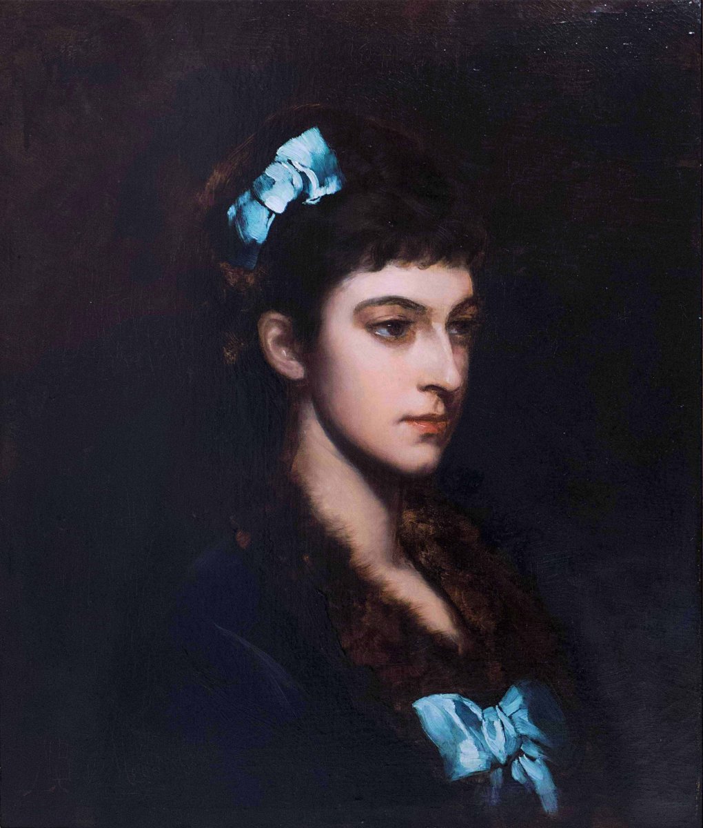Tableau par Louis Maurice Boutet de Monvel - Jeune femme aux rubans bleus-photo-1