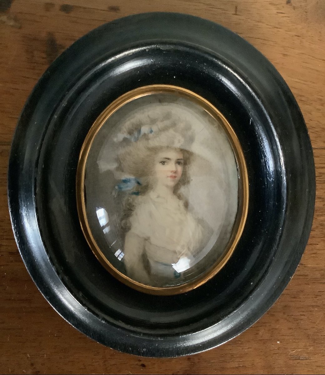 Portrait Miniature d'Une Jeune Fille Coiffée à La Marie-Antoinette. Fin XVIIIe-photo-2
