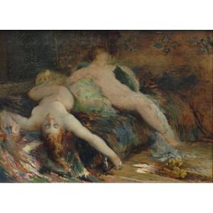 Naked Women On The Couch - Henri Le Riche - Late 19th Century - Orientalism