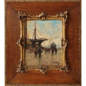 Tableau par Gustave Madelain " Sur Les Quais" - Post-impressionnisme       
