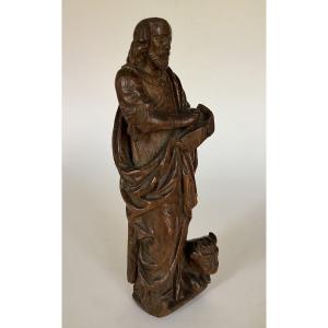 Saint Luke. Carved Wood Monoxyl 17th Century