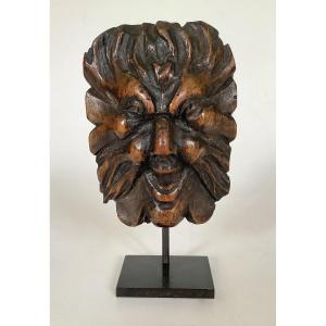 Small Carved Wooden Lion Mask