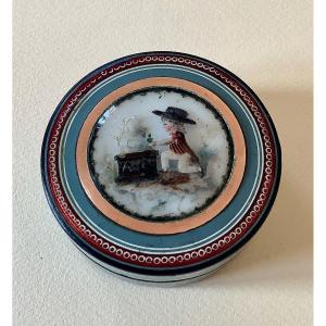 Boite XVIIIe, fixé sous-verre et intérieur Bergamote