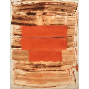 Antal Biro "Composition en Orange" 1961 - Hongrois- Ecole de Paris 