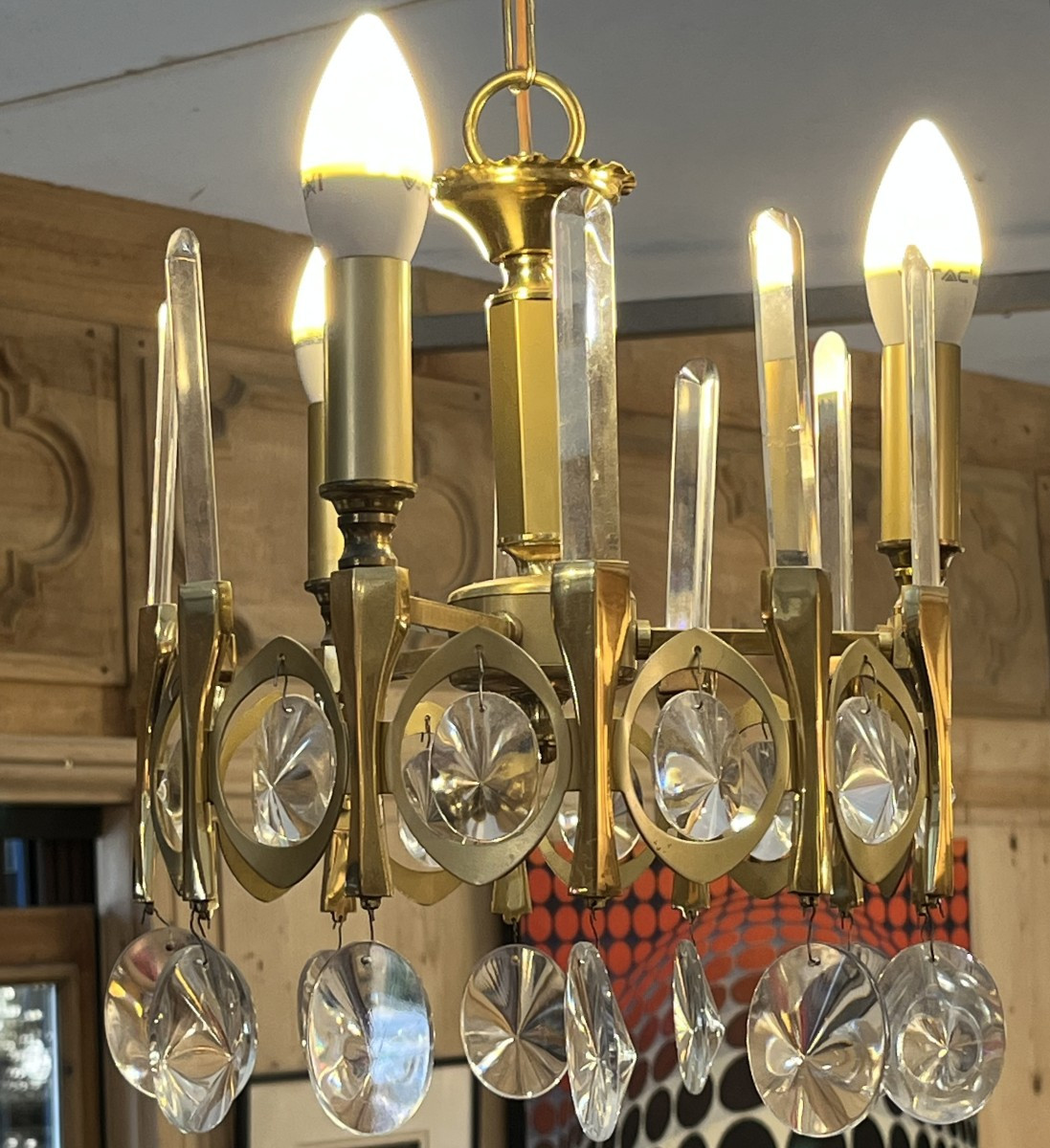 Gaetano Sciolari  Lustre Modèle Ovali  Laiton et Verre-photo-1