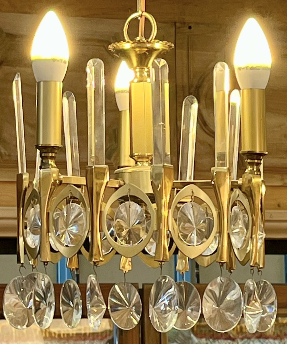 Gaetano Sciolari  Lustre Modèle Ovali  Laiton et Verre