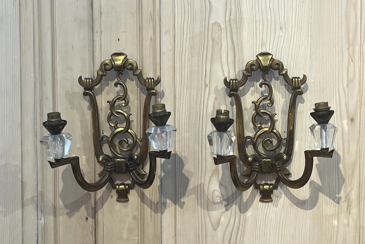 Pair Of Bronze Wall Lights, 1940