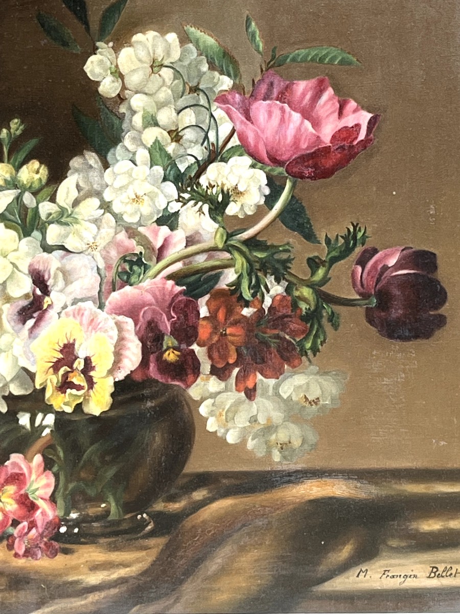 Lyon School Oil On Canvas Bouquet Of Flowers Late 19th Century-photo-2