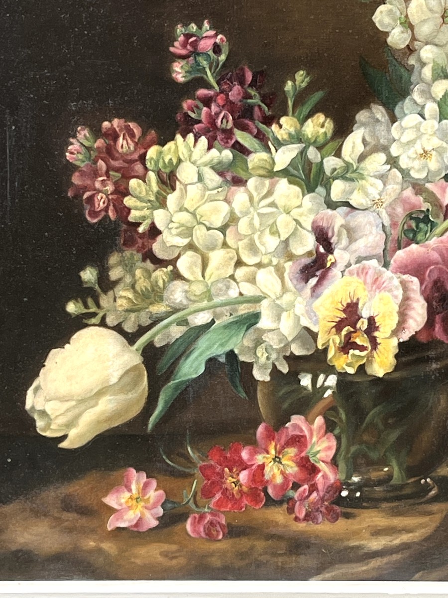 Lyon School Oil On Canvas Bouquet Of Flowers Late 19th Century-photo-3