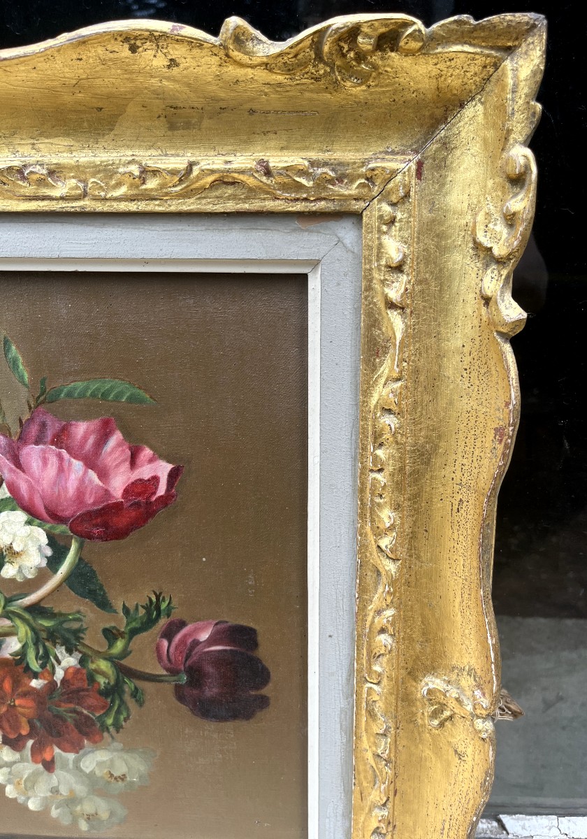 Lyon School Oil On Canvas Bouquet Of Flowers Late 19th Century-photo-1
