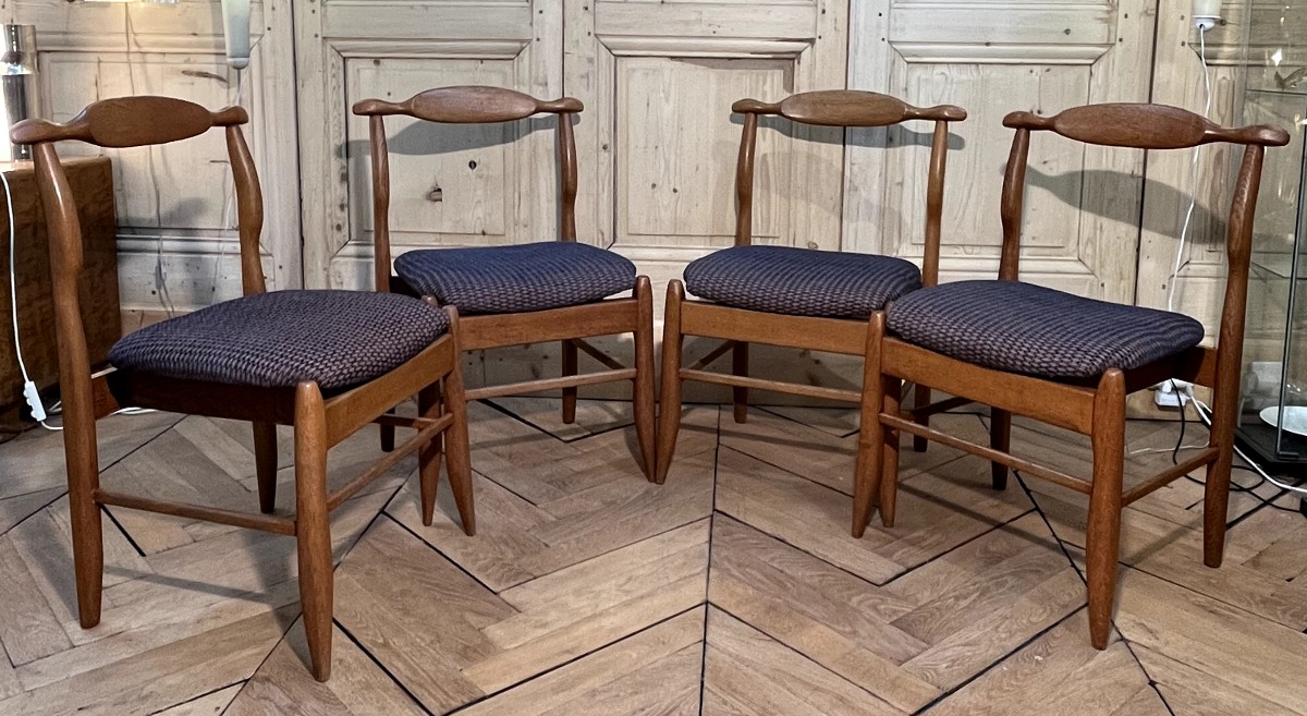 Guillerme & Chambron, Set Of Four Fumay Model Chairs, Votre Maison Edition, Circa 1970