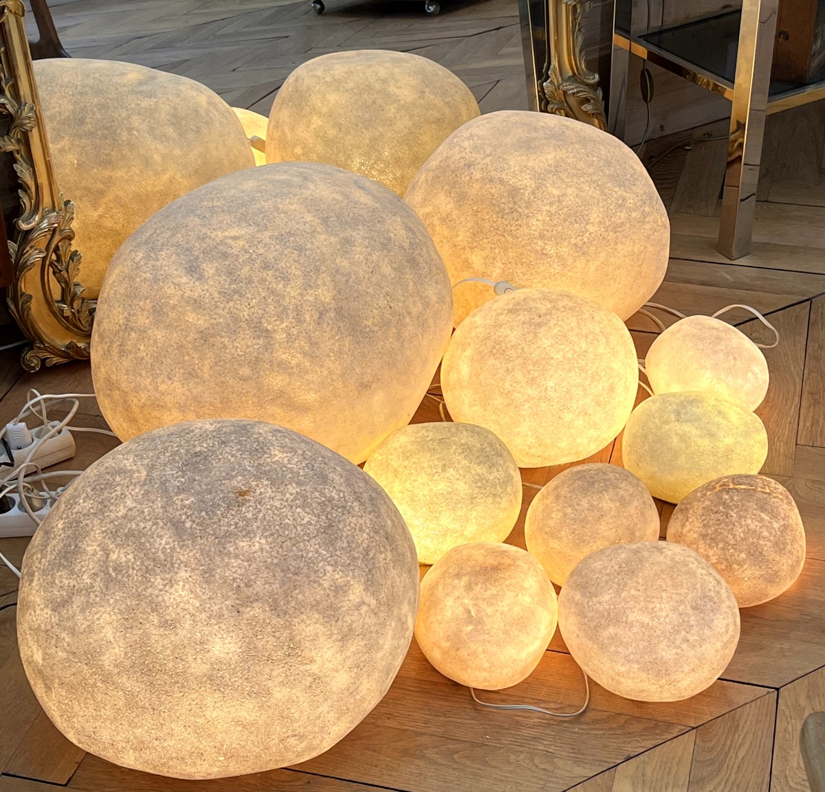 André Cazenave Publisher Atelier A Suite Of 12 "rocher" Lamps, Dora Model -photo-2